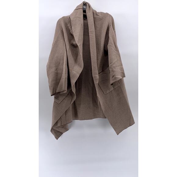 UNBRANDED Women's Brown Herringbone Asymmetrical Hem Open-Front Sweater SZ OS - Picture 1 of 8